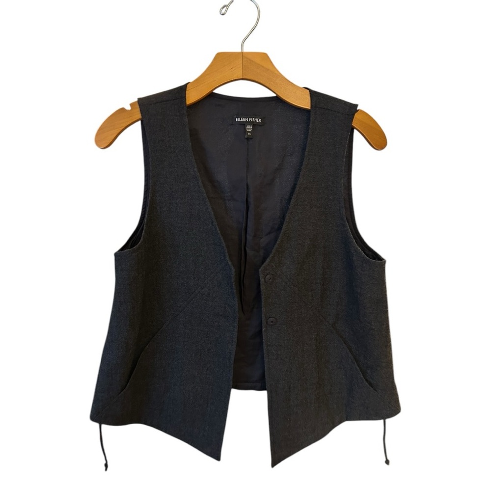 Eileen Fisher Satori Wool Vest Gray Snap Button Top Size XS
